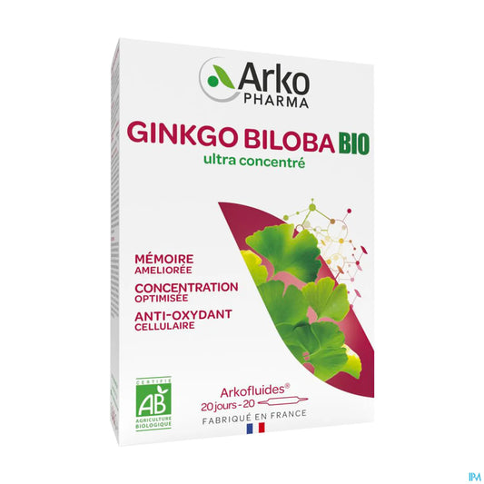 Arkopharma Arkofluides Ginkgo Biloba Bio 20 ampoules de 10 mL
