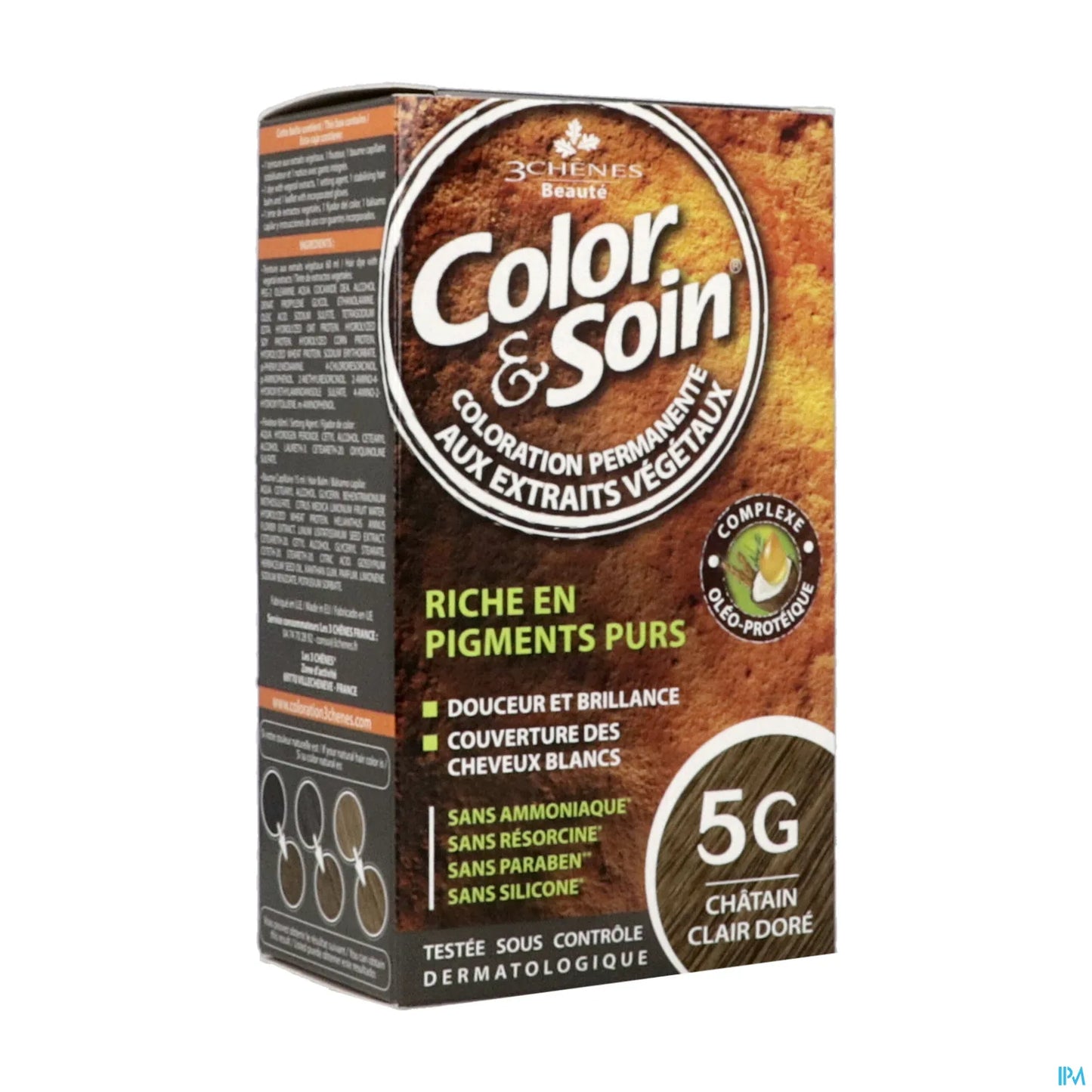 3 Chênes Color &amp; Soin Castano Chiaro Dorato 5G Tinta 60 ml, Fissatore 60 ml, Balsamo Capelli 15 ml