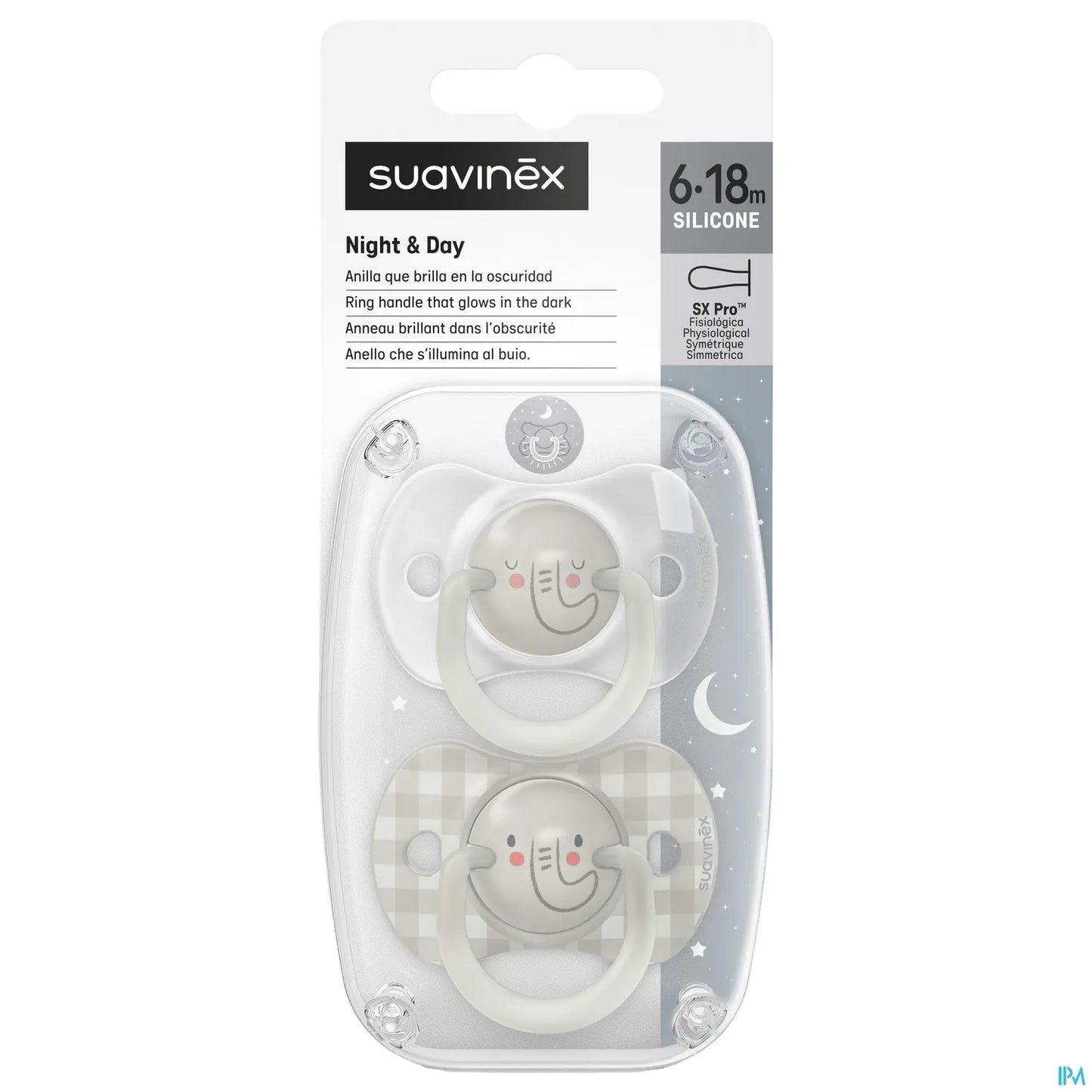 Sucette Symetrique Night & Day 6-18M Elephant
