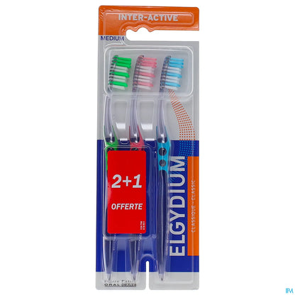 Spazzolini da denti Inter-Active Trio Medium, confezione da 3