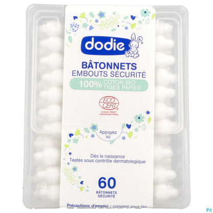 Bâtonnets Coton Bio 60 Bâtonnets