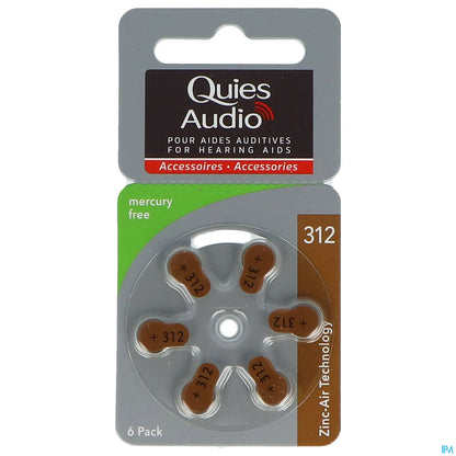 Audio Zinc Air Hearing Batteries 312 x6