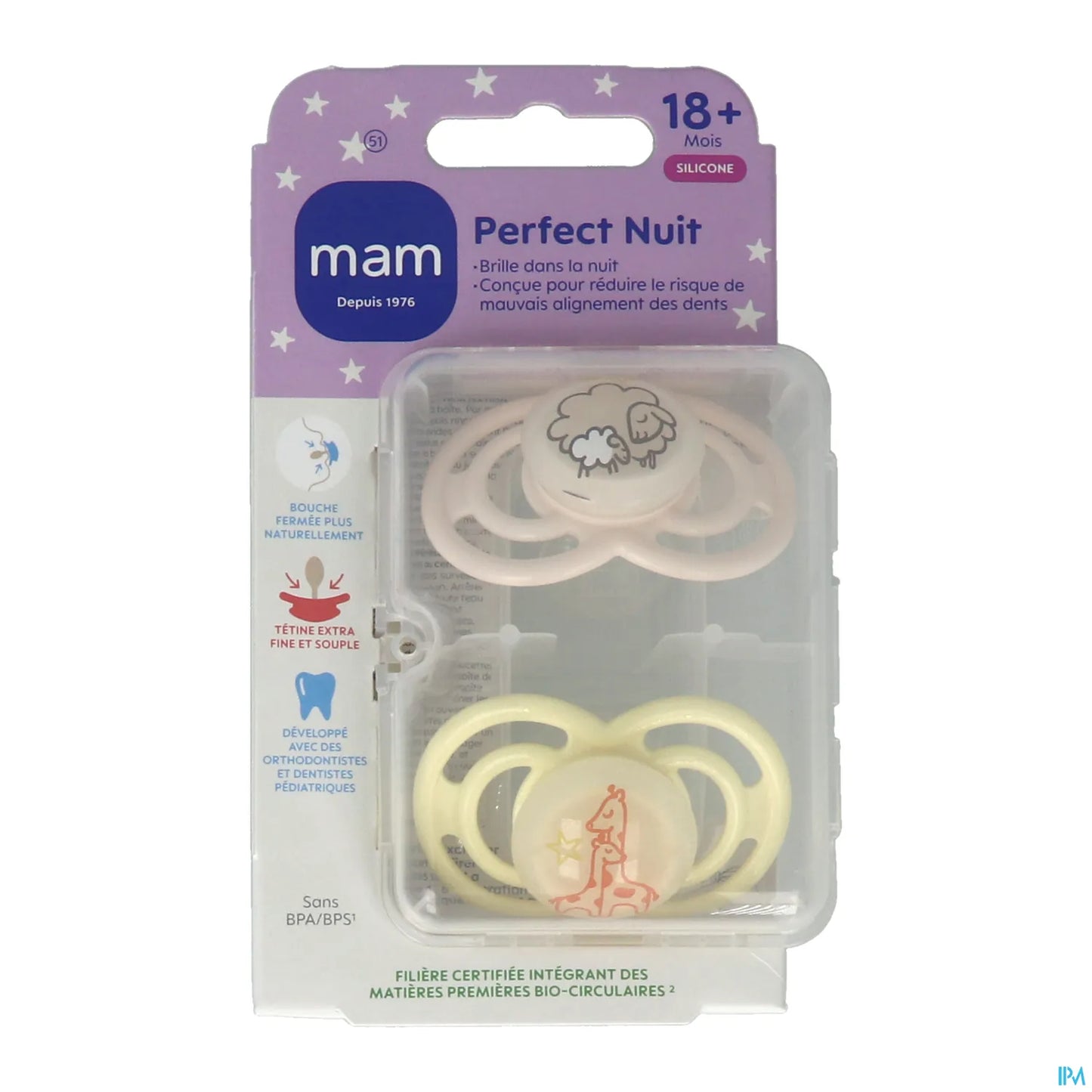 Set of 2 Phosphorescent Pacifiers Perfect Night 18 Months Silicone
