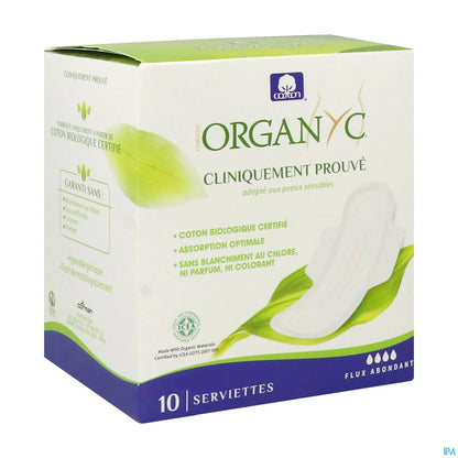 Serviettes Hygiéniques Coton Bio Flux Abondant 10 Unités