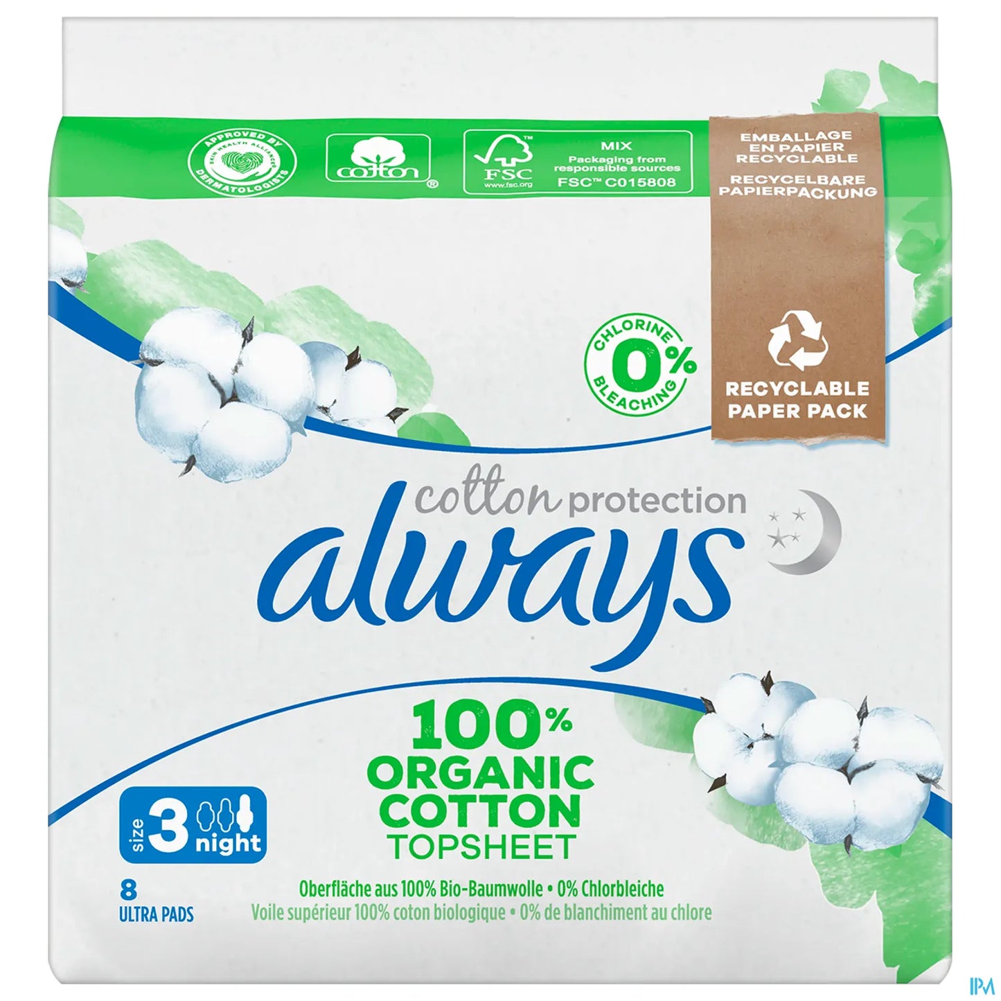 Cotton Protection 8 Night Sanitary Towels Size 3