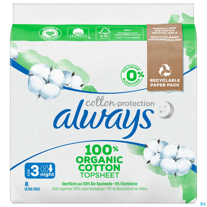 Cotton Protection 8 Night Sanitary Towels Size 3