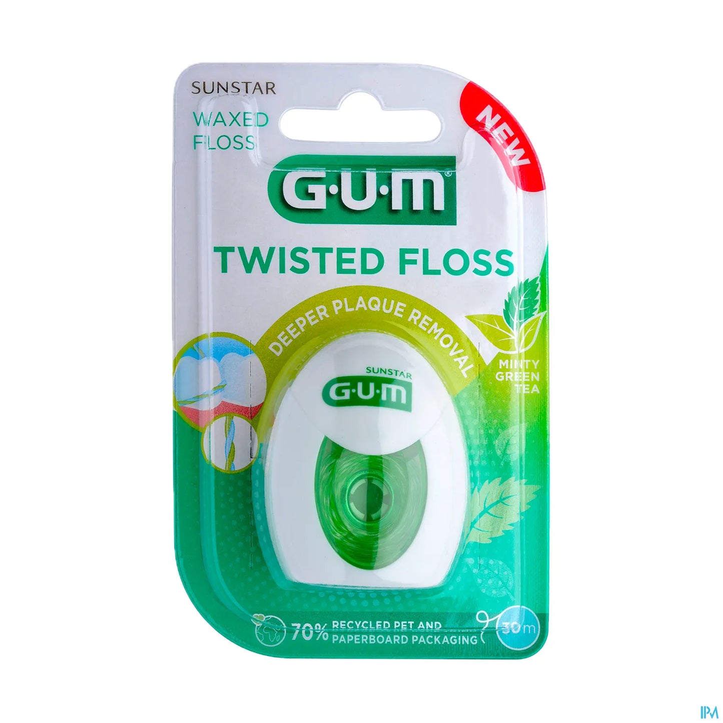 GUM Twisted Floss 3500 Filo interdentale cerato al gusto di tè verde e menta 30 m