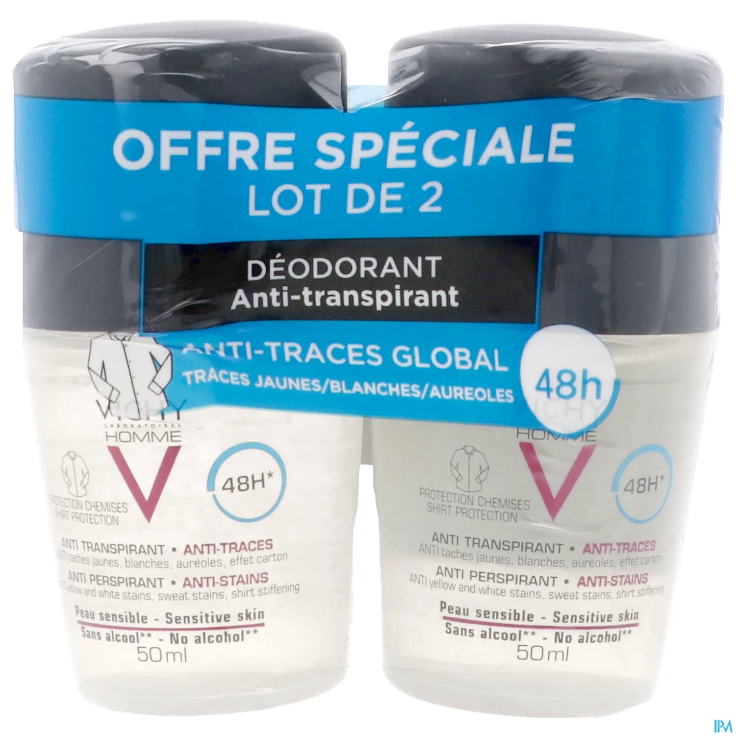 Men's Anti-Perspirant Deodorant Anti-Trace 48H 2x50ml Roll-On