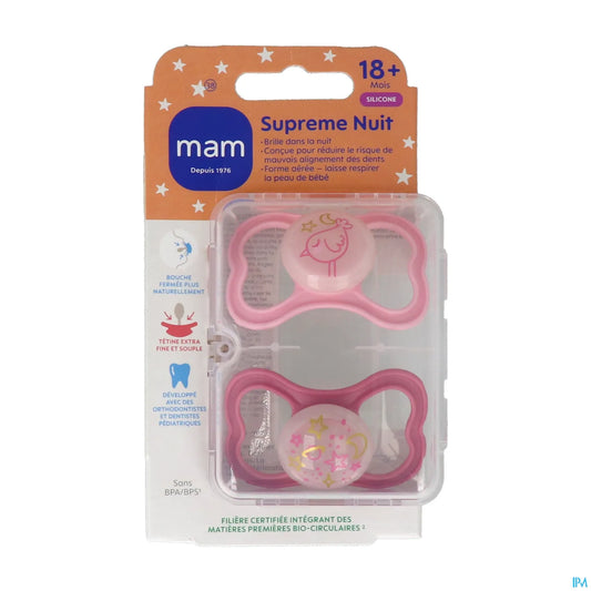Ciuccio Supreme Night 18 mesi in silicone Zebra e Galaxy 2 ciucci
