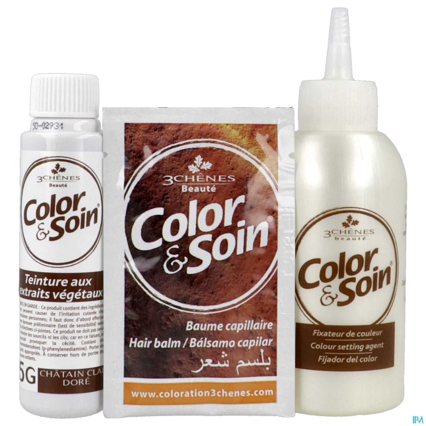 3 Chênes Color &amp; Soin Castano Chiaro Dorato 5G Tinta 60 ml, Fissatore 60 ml, Balsamo Capelli 15 ml