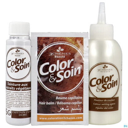 3 Chênes Color &amp; Soin Castano Chiaro Dorato 5G Tinta 60 ml, Fissatore 60 ml, Balsamo Capelli 15 ml
