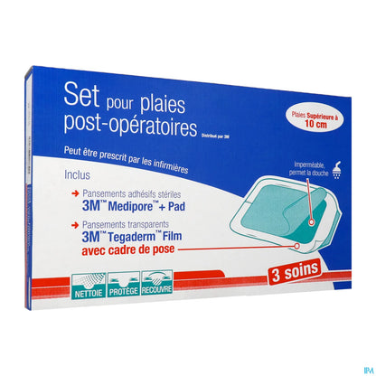 Set Pansements Post-Opératoires 3M Pour Plaies Supérieures à 10 cm Boîte 3 Unités