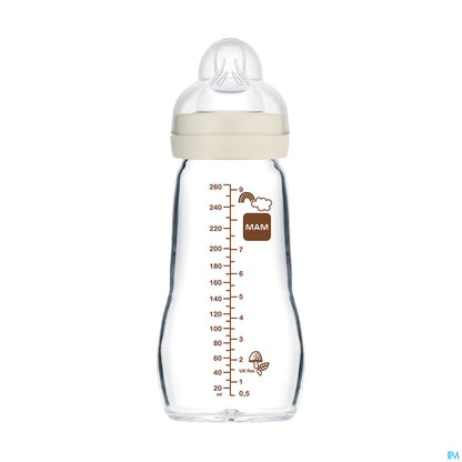 Biberon en Verre Premium 260 ml Blanc - Débit 2 Moyen Tétine SkinSoft