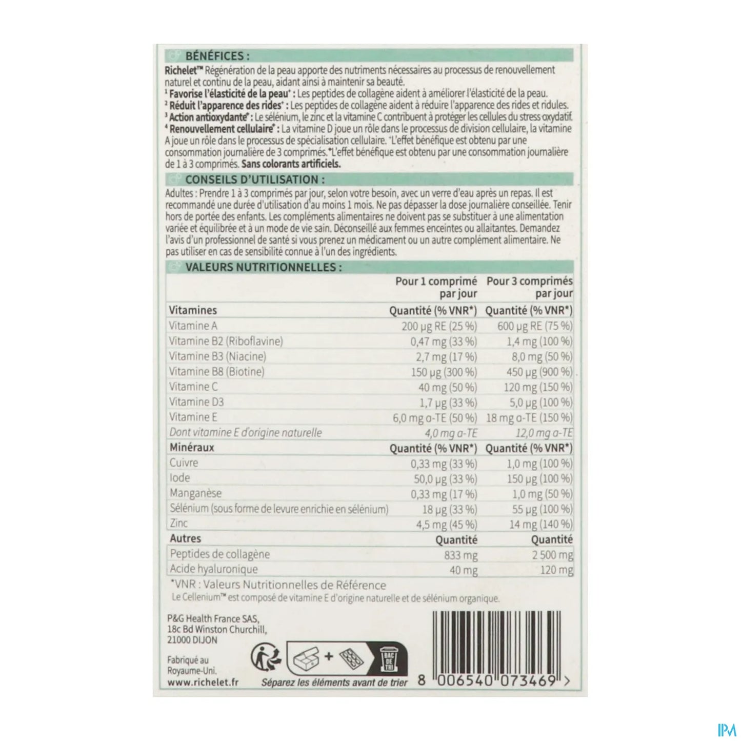 Regeneration de La Peau 30 Comprimés