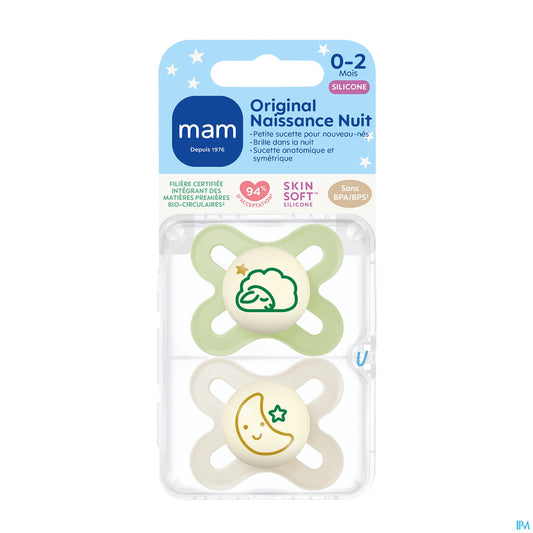 MAM Sucettes Original Nuit Naissance 0 à 2 Mois 2 unités