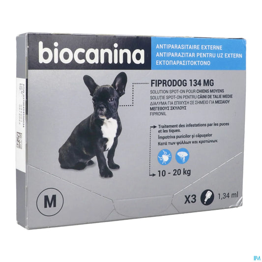 Fiprodog 134mg Antiparasitic Solution for Medium Dogs 3 Pipettes