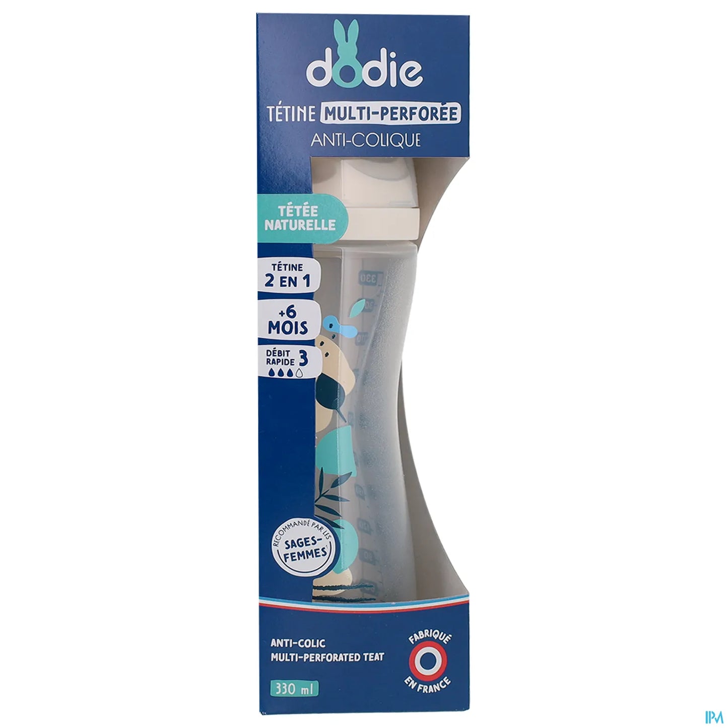 Biberon con tettarella multiforata anticolica, blu, 330 ml