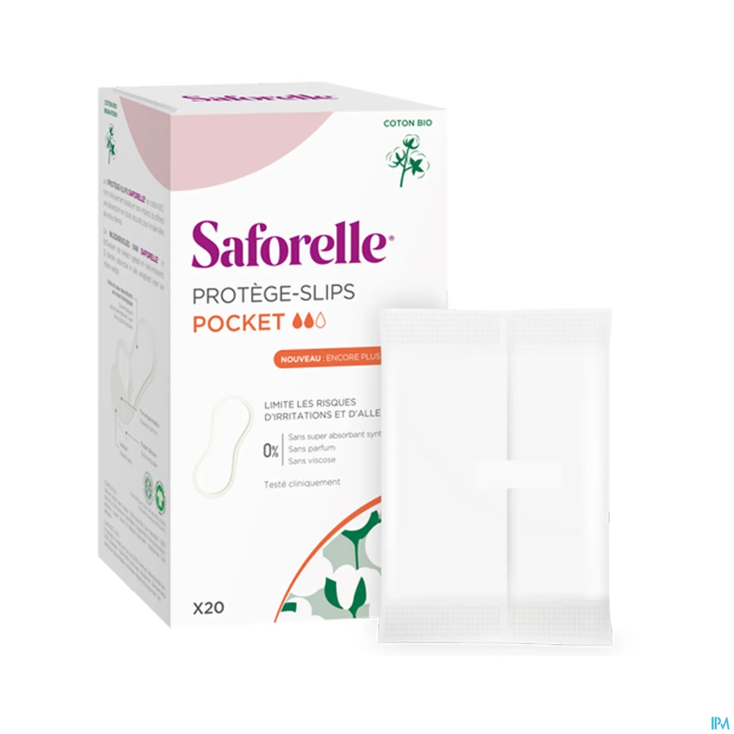 Salvaslip in cotone biologico con tasca, formato tascabile, 20 unità