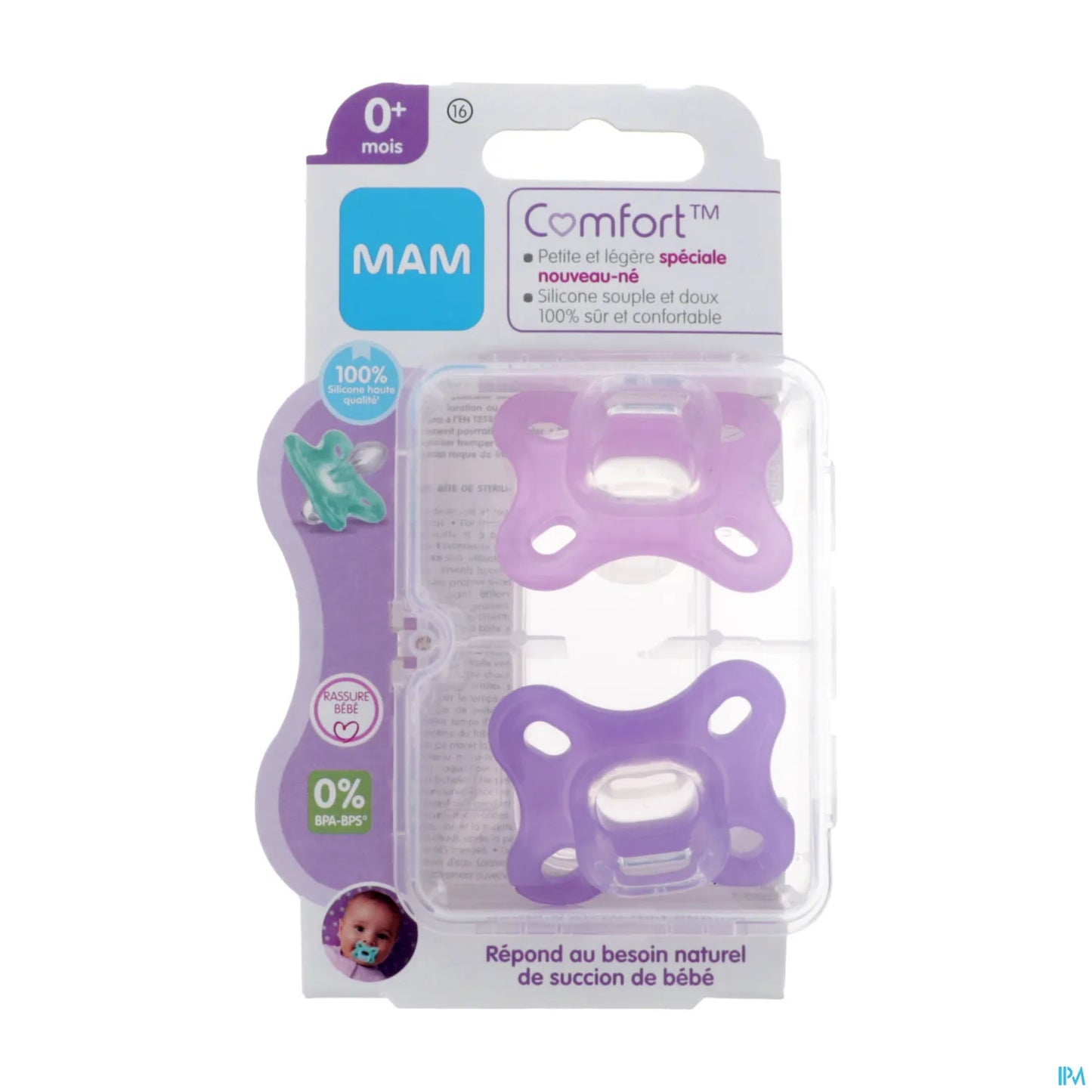 Set di 2 ciucci in silicone Comfort rosa 0-2 mesi + scatola di sterilizzazione