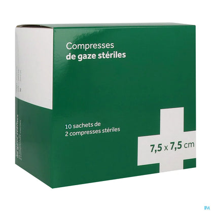 Compresses Gaze Stériles 7,5x7,5 cm 10sachets de 2