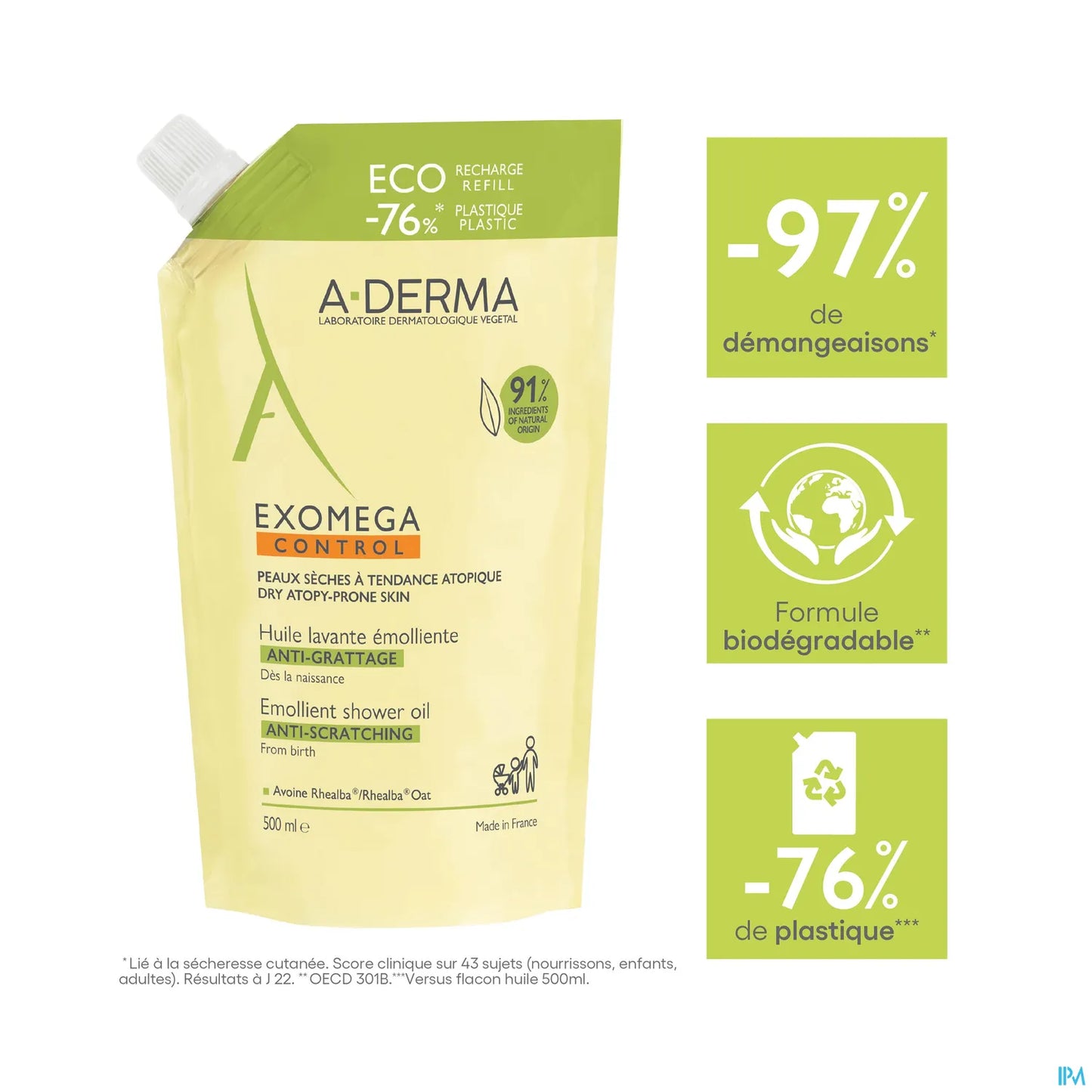 Exomega Control Huile Nettoyante Emolliente Recharge 500ml