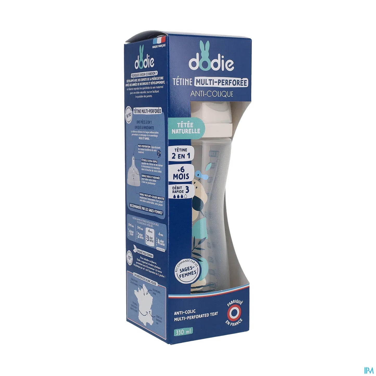 Biberon con tettarella multiforata anticolica, blu, 330 ml