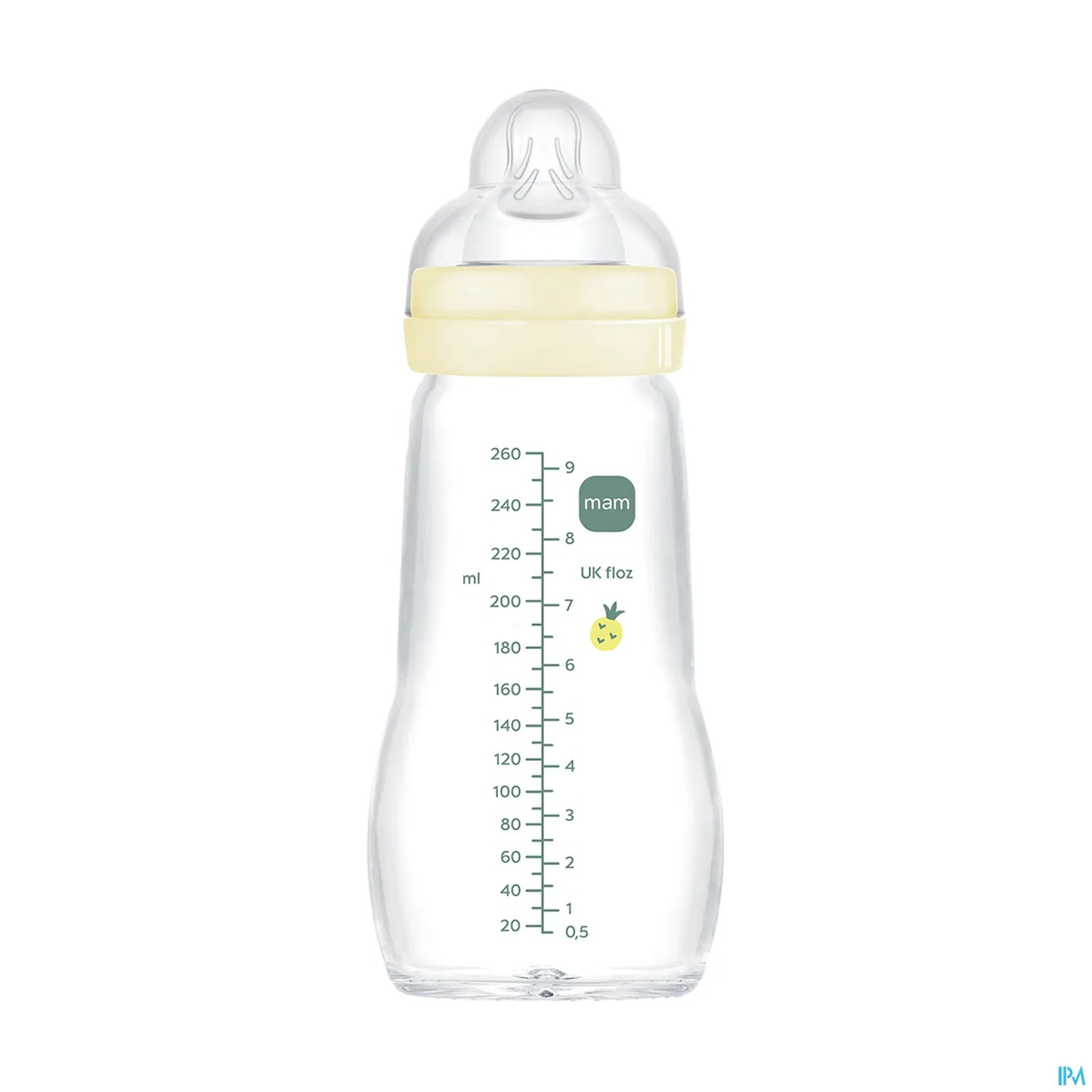 Biberon en Verre Premium 260 ml Blanc - Débit 2 Moyen Tétine SkinSoft