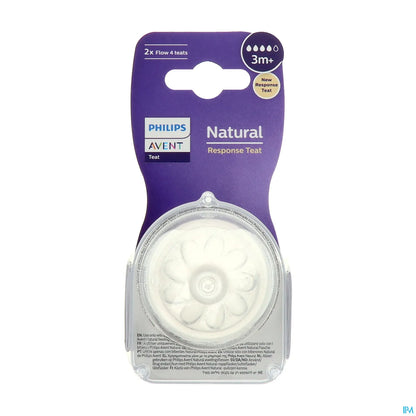 Philips Avent Natural Response Tétine pour Bouteille +3 Mois 4 Trous 2 Pièces