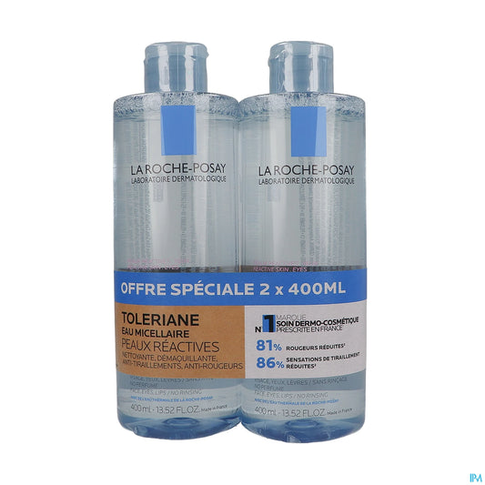 La Roche Posay Toleriane Eau Micellaire Peaux Réactives 2 x 400 mL