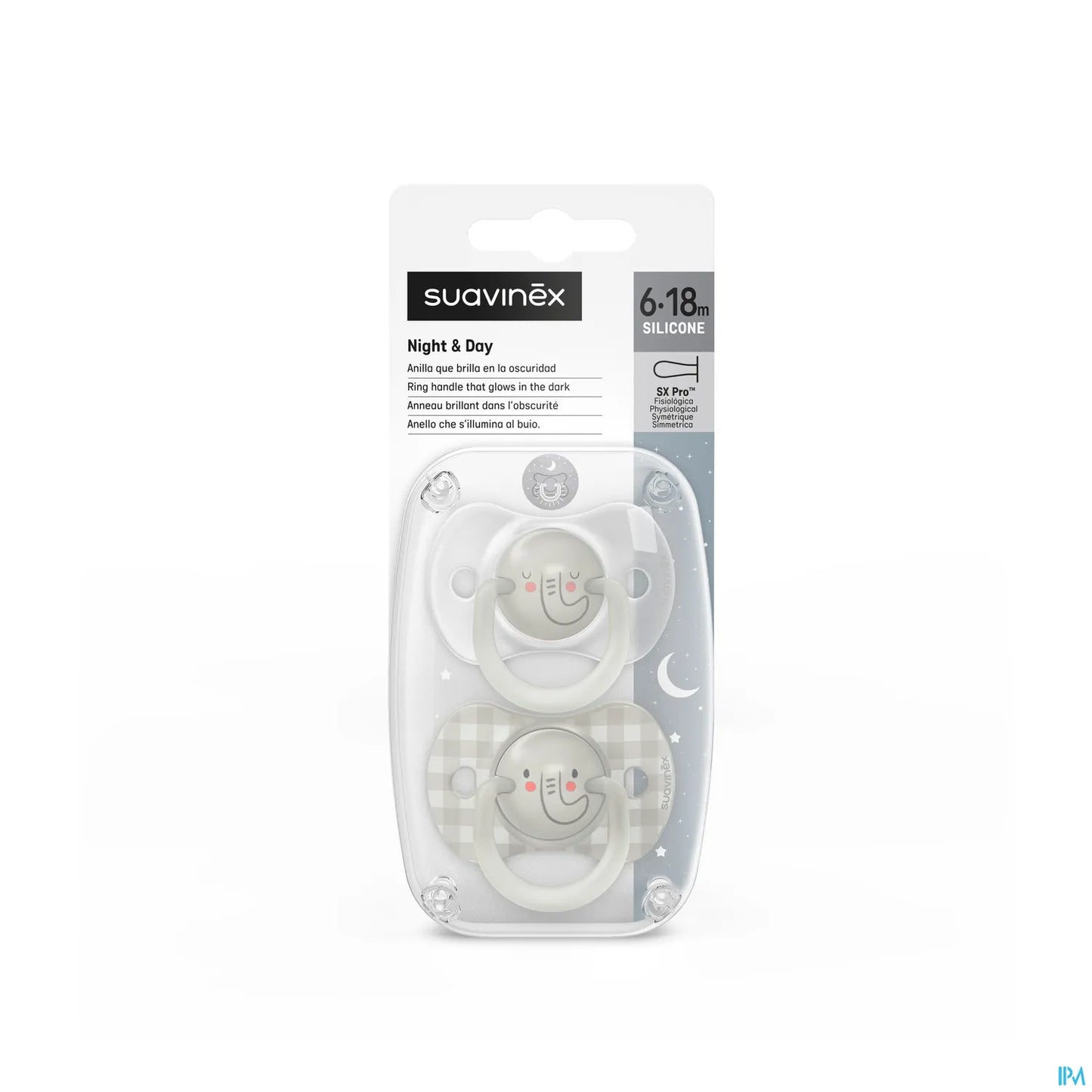 Sucette Symetrique Night & Day 6-18M Elephant
