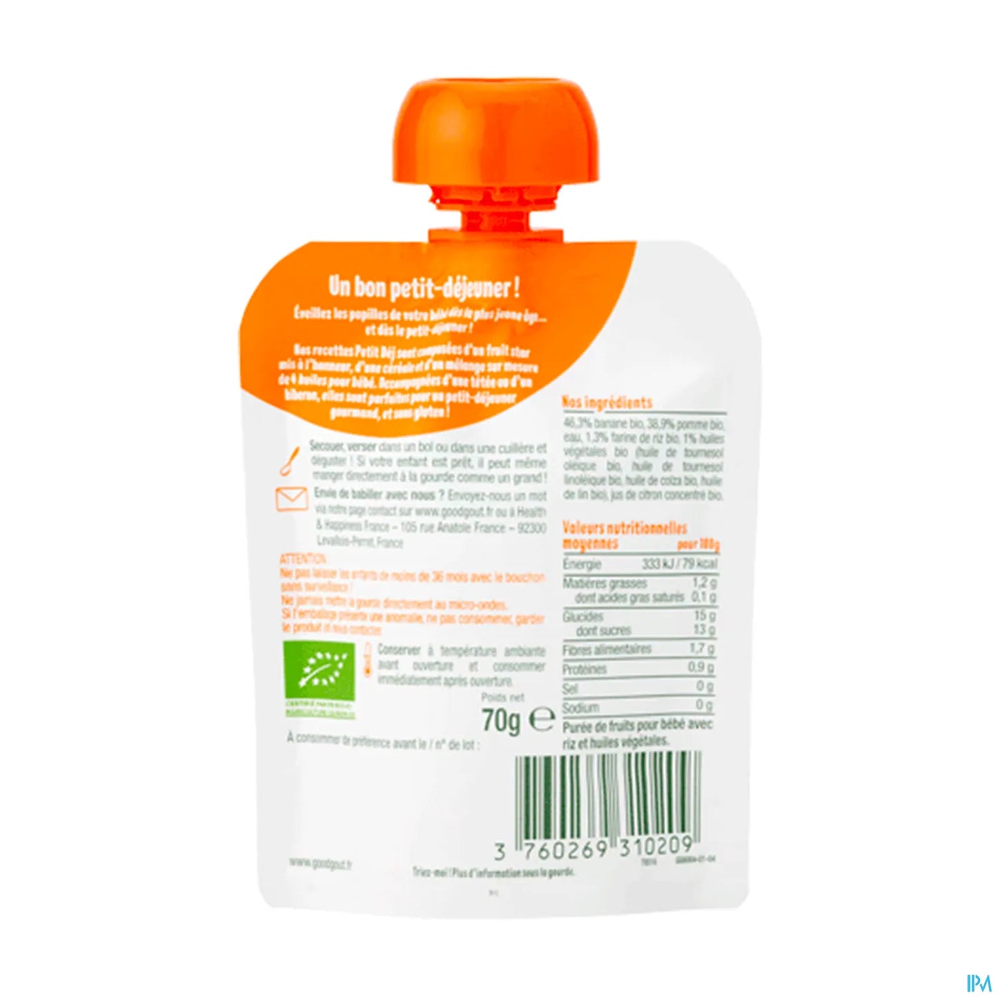 Le Petit Déj Pomme Bio Purée de Fruits 70g