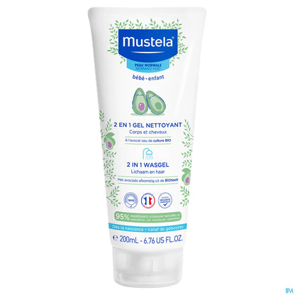 Gel detergente all'avocado biologico 2 in 1 per corpo e capelli 200 ml