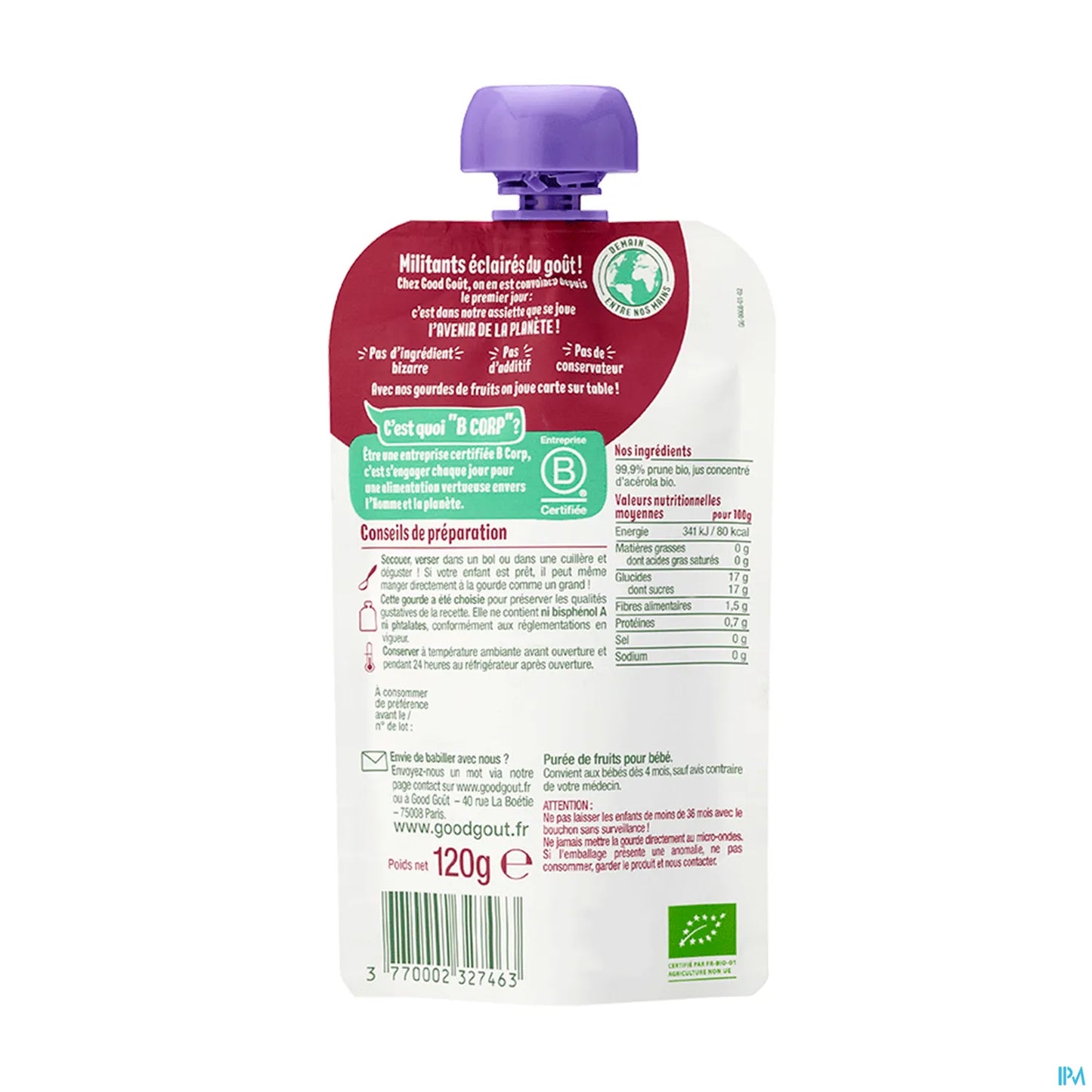 Purea di prugne biologica 120 g da 4 mesi