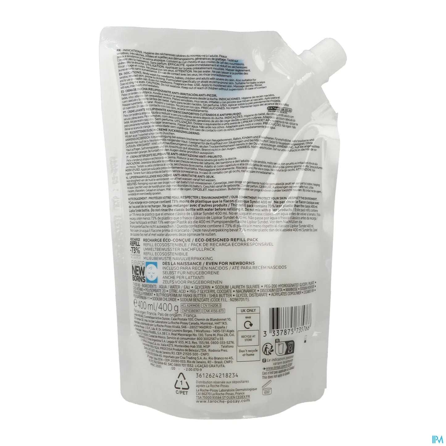 Ricarica crema detergente Lipikar Syndet AP+ 400 ml