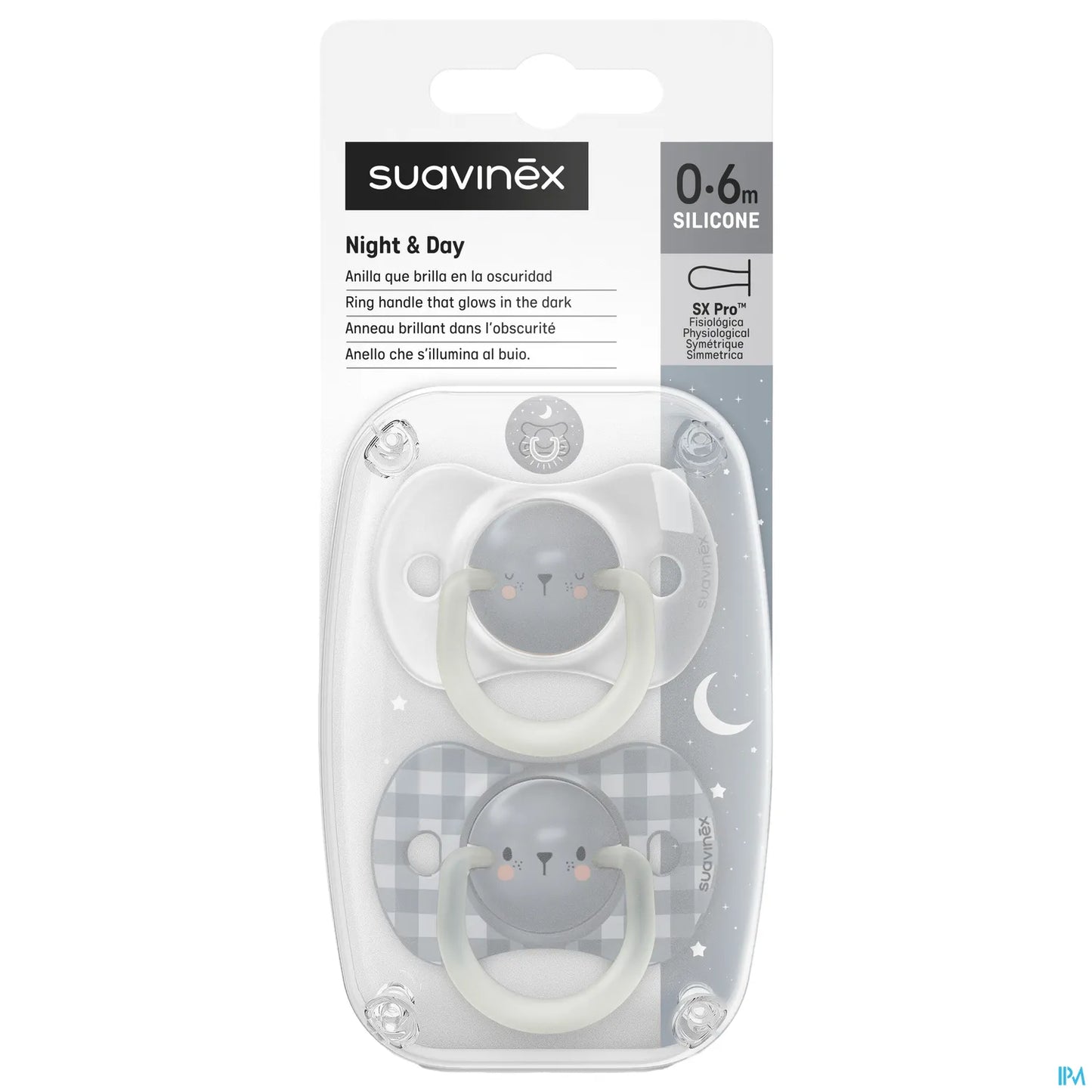 Pack de 2 Sucettes Night&Day 0-6 Mois Gris Foncé