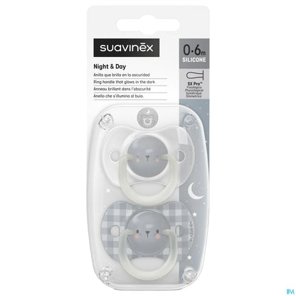 Pack de 2 Sucettes Night&Day 0-6 Mois Gris Foncé