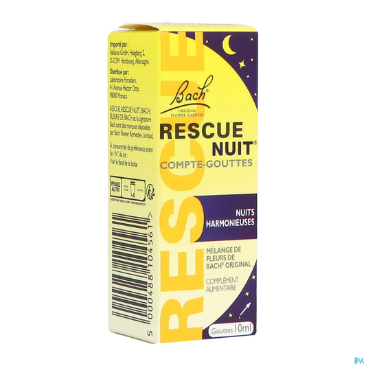 Fleurs de Bach Rescue Nuit Mélange de 5 Fleurs de Bach Gouttes 10 ml