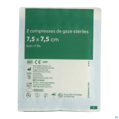 Compresses Gaze Stériles 7,5x7,5 cm 10sachets de 2