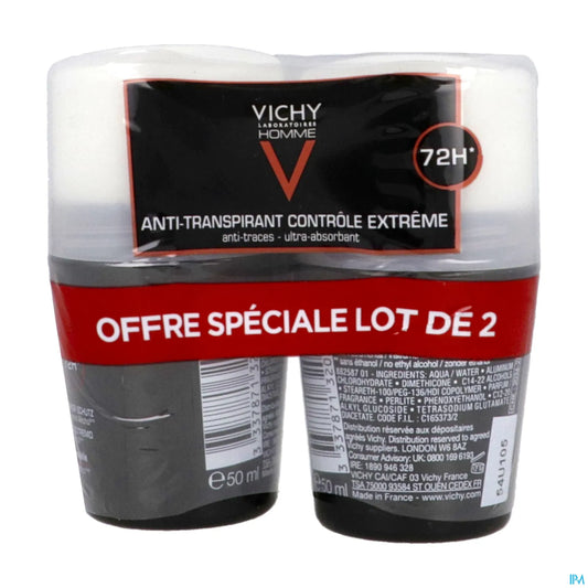 Deodorante antitraspirante da uomo 72H Extreme Control 2 x 50 ml Roll-on