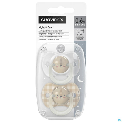 Pack of 2 SX PRO Night&amp;Day Beige Pacifiers 0-6 Months