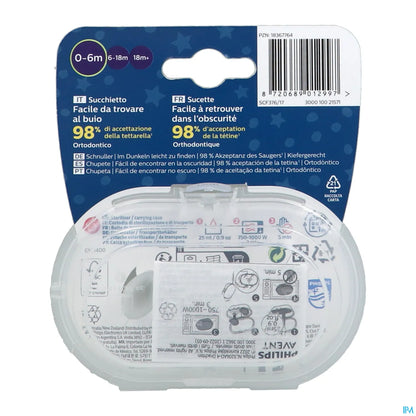 Ciucci ortodontici notturni Philips Avent Ultra Air 0-6 mesi 2 ciucci