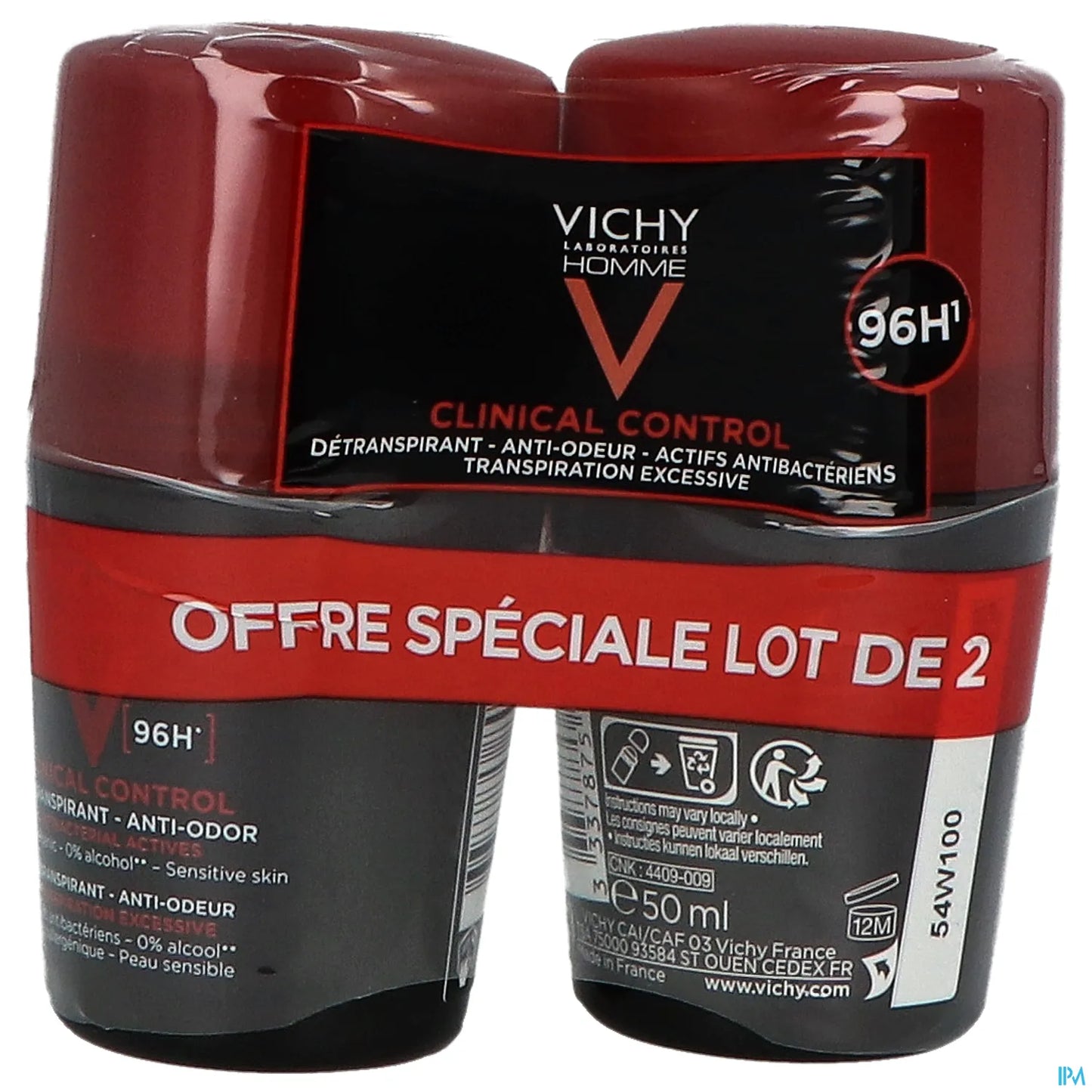 Homme Clinical Control Déodorant Anti-Odeur 96h Roll-On 2x50ml