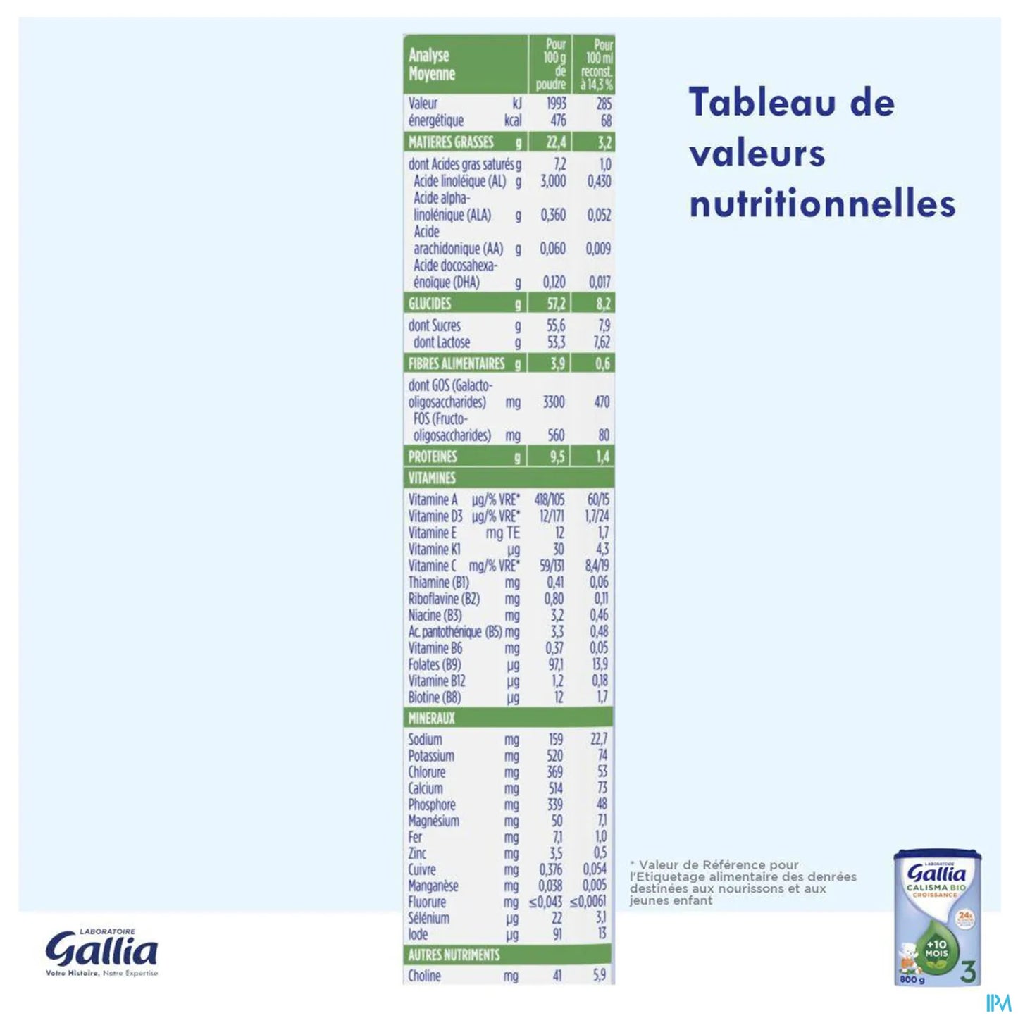 Gallia Calisma Croissance Bio 3ème Âge dès 10 Mois 800 g