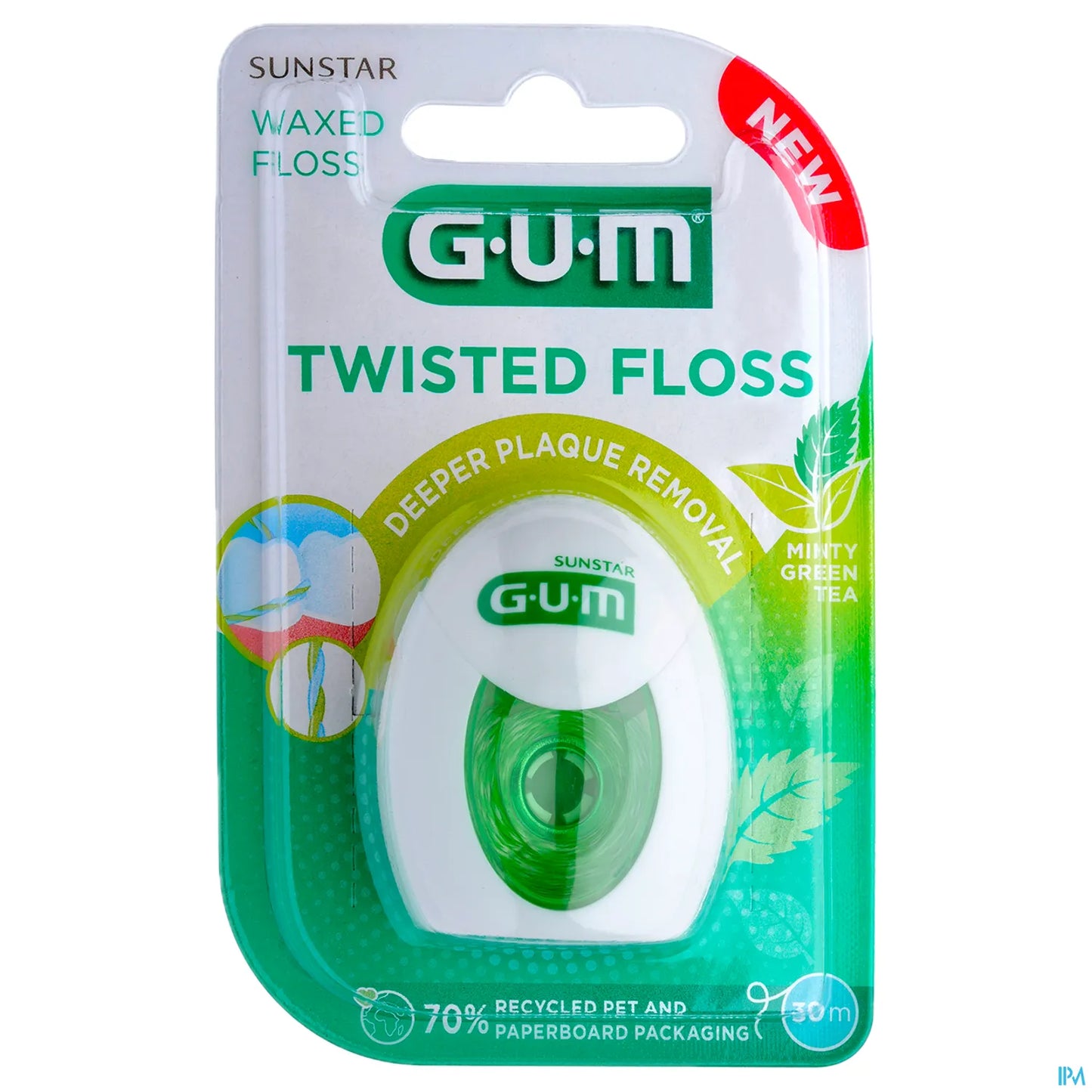 GUM Twisted Floss 3500 Filo interdentale cerato al gusto di tè verde e menta 30 m