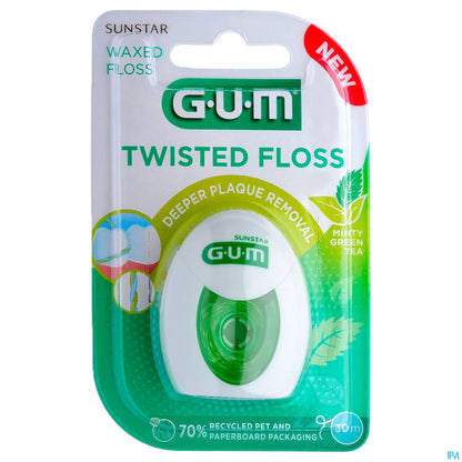 GUM Twisted Floss 3500 Filo interdentale cerato al gusto di tè verde e menta 30 m