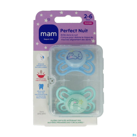 Sucette Perfect Nuit 2-6 Mois Silicone x2