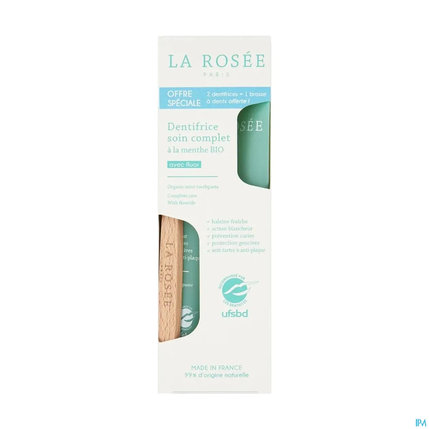 Dentifrice Soin Complet à la Menthe Bio Lot de 2x75ml + 1 Brosse à Dents Offerte