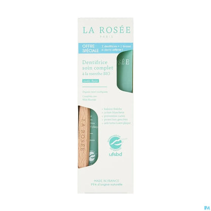 Dentifrice Soin Complet à la Menthe Bio Lot de 2x75ml + 1 Brosse à Dents Offerte