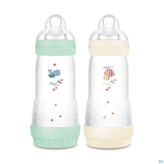 MAM Biberon Easy Start Anti Colique 320 mL x2 Débit 3 Menthe Coton