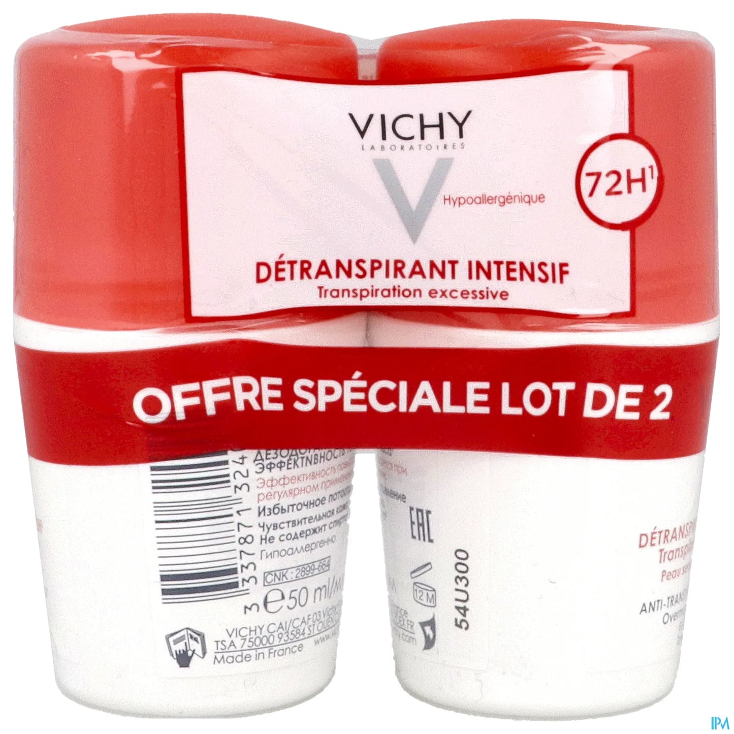 Déodorant Anti-Transpirant Roll-On 72H Transpiration Excessive 2x50ml